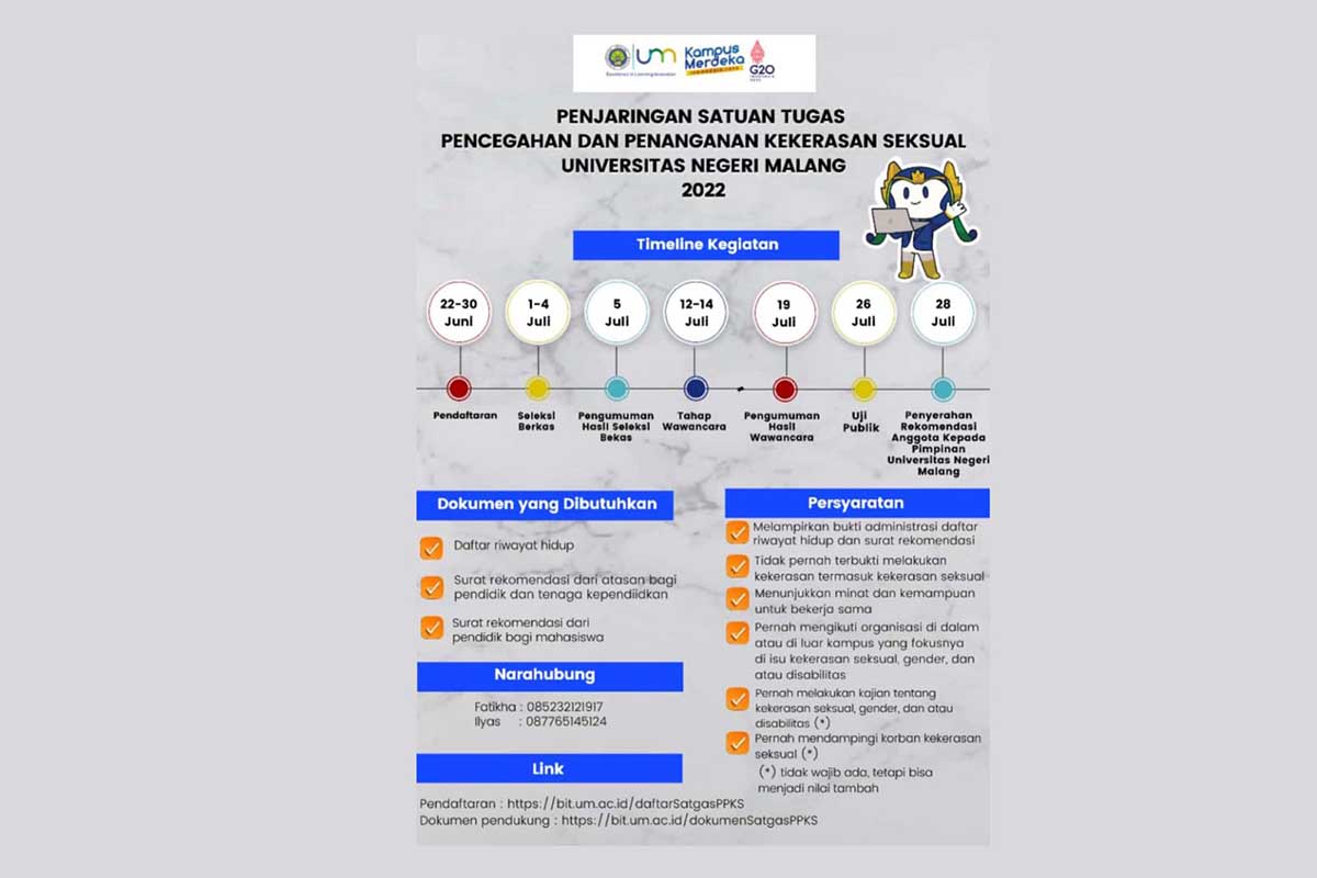 Tangkapan layar pamflet Penjaringan Satgas PPKS UM 2022. (bim) - Ciptakan Lingkungan Bebas Kekerasan Seksual, UM Bentuk Satgas PPKS