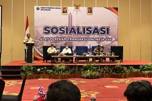 Kepala Bapenda Kota Malang, Handi Priyanto, saat memberikan sambutan dalam sosialisasi E-Tax. (bim)