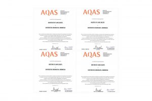 Seritifikat Akreditasi empat Prodi FH UB yang mendapatakan Akreditasi Internasional dari AQAS. (ist)