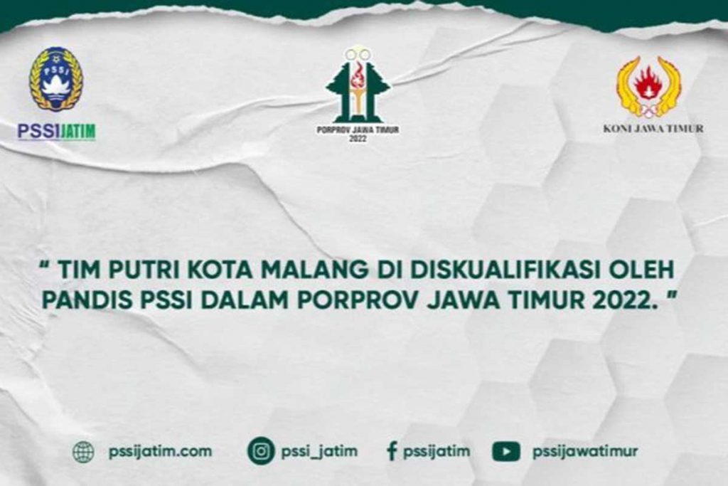 Tangkapan layar, pernyataan Pandis PSSI Porprov Jatim 2022, terkait diskualifikasi Tim Sepak Bola Putri Kota Malang. (bim) - Tim Sepak Bola Putri Kota Malang Kandas di Porprov Jatim 2022