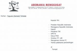 bagian pembuka dari surat somasi terbuka dari aremania