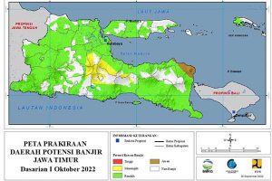 Peta prakiraan Daerah Potensi Banjir Jatim dari BMKG. (ist) - Stasiun Klimatologi: Waspadai Potensi Cuaca Ekstrem Masa Peralihan