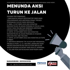 seruan aksi turun ke jalan oleh tim gabungan aremania
