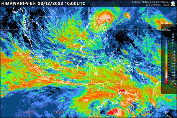 Citra satelit berdasar temperatur di tiap wilayah, mengakibatkan perubahan angin dan cuaca ektrims. (bmkg.go.id) - BMKG: Waspadai Cuaca Ekstrim Hingga Pekan Pertama Januari 2023