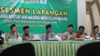 Bupati Pamekasan, Baddrut Tamam saat menghadiri acara Assessment Lapangan Perubahan bentuk IAIN Menuju UIN Madura di aula tarbiyah IAIN Madura. (udi) - Bupati Pamekasan Siap Hibahkan Tanah 12 Ha Demi Percepatan IAIN Madura Menuju UIN Madura