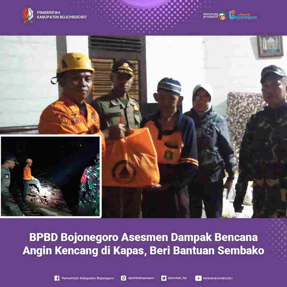 bpbd bojonegoro beri bantuan sembako kepada korban angin kencang di kapas