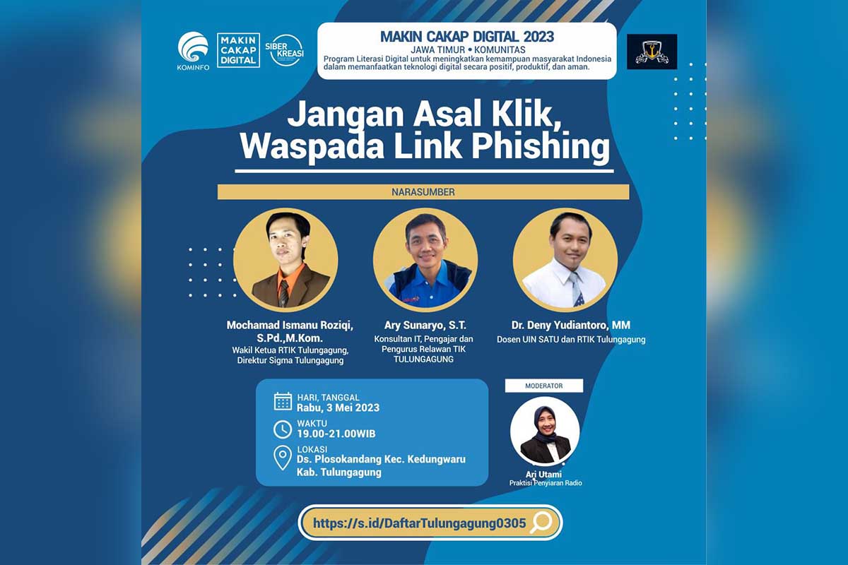 Diskusi Literasi Digital "Jangan Asal Klik, Waspada Link Phising”. (ist) - Kemenkominfo Gelar Diskusi Literasi Digital di ”Kupatan” Kedungwaru Tulungagung