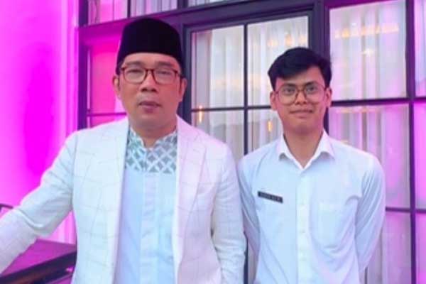 Gubernur Jabar Ridwan Kamil dan ASN Pangandaran Husein Ali. (ist) - Ridwan Kamil Temui Guru Muda ASN Pangandaran yang Mundur Karena Laporkan Pungli