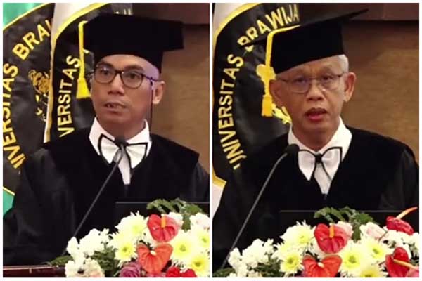 Prof Rachmat Kriyantono dan Prof Surjono. (rhd) - UB Kukuhkan Prof Rachmat Kriyantono dan Prof Surjono