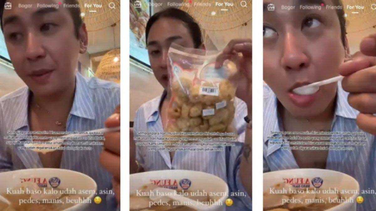 Influencer Jovi Adhiguna makan di resto halal dengan kerupuk babi. (ist) - Resto Bakso Hancurkan Semua Alat Makan Buntut Influencer Makan Pakai Kerupuk Babi
