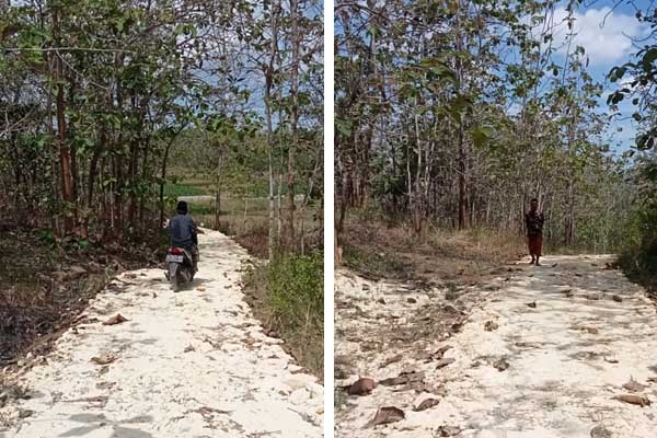 Material jalan yang menggunakan bahan Sirtu justru akan memberikan dampak buruk bagi tanaman tembakau, terlebih saat musim hujan akan sangat sulit dilintasi karena licin. (Seru.co.id/udi) - Pengerjaan Proyek Jalan di Desa Sana Laok Tak Sesuai Harapan Masyarakat