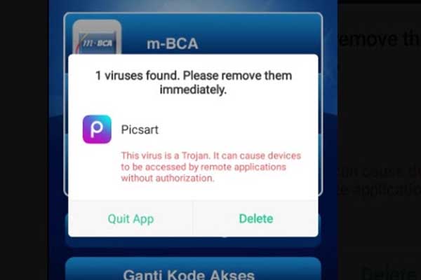 Pop-up virus BCA mobile. (ist) - Jangan Klik! Penipuan Baru Sebut Aplikasi BCA Mobile Kena Virus