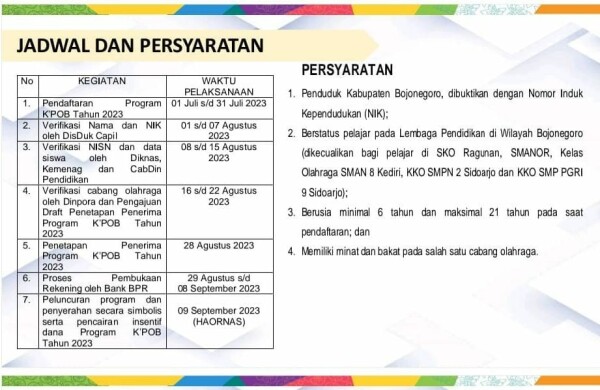 ribuan pelajar bojonegoro daftar program penjaringan bibit atlet kpob