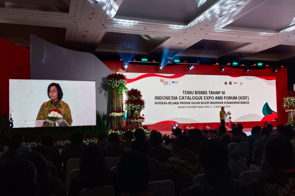 menkeu ri sri mulyani, saat menjadi keynote speaker dalam event icef