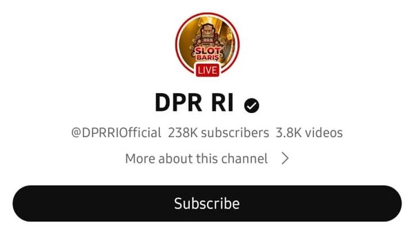 Channel Youtube DPR RI diretas. (ist) - Akun Youtube DPR RI Diretas Jadi Live Judi Online