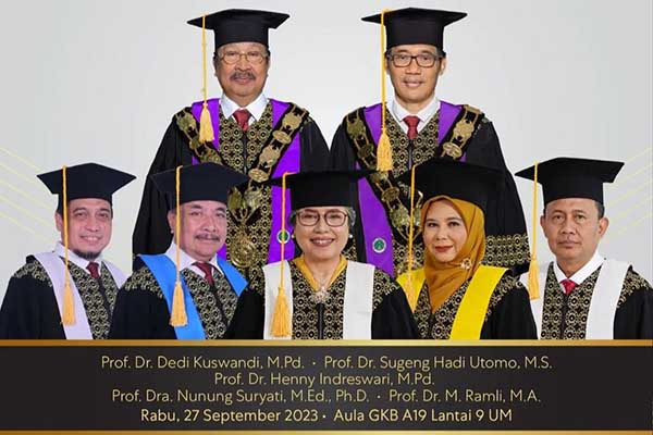 Lima guru besar UM yang dikukuhkan. (ist) - UM Kukuhkan Lima Guru Besar dari Lintas Keilmuan