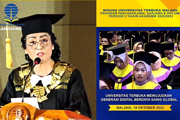 Direktur UT Malang, Dr Lilik Sulistyowati MSi. (rhd) - Universitas Terbuka Malang Wisuda 1.612 Mahasiswa, Satu Mendiang Wisudawan Diwakili Istri
