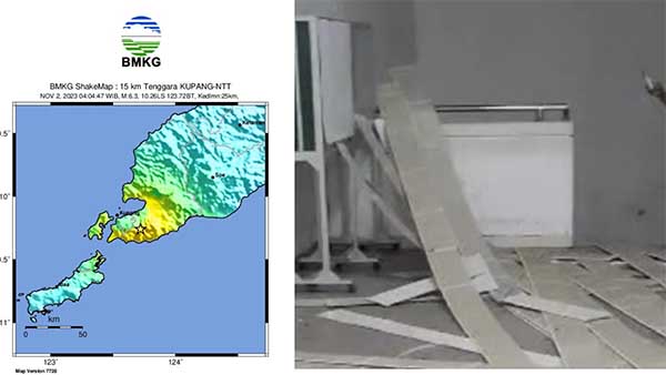Gempa NTT robohkan plafon Kantor Bupati Kupang. (ist) - Gempa Magnitudo 6,6 Buat Kantor Bupati Kupang Rusak