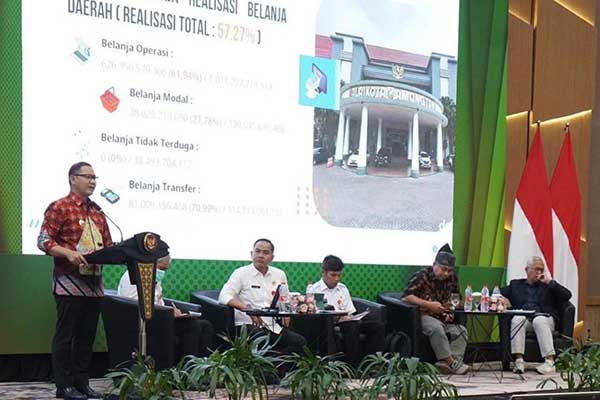 Pj. Wali Kota Batu, Dr Aries Agung Paewai SSTP MM memberikan sambutan dan arahan kepada OPD dalam Strategic Meeting III. (ist) - Evaluasi Kinerja SKPD, Pemkot Batu Gelar Forum Strategic Meeting III