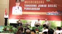 Pj Wali Kota Malang memberikan sambutan Musrenbang Tanggungjawab Sosial Perusahaan. (pro) - Gelar TSP, Pemkot Malang Harapkan Kolaborasi Pemerintah Perusahaan dan Masyarakat