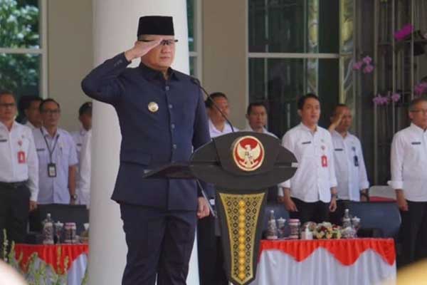 Pj. Wali Kota Batu Pimpin Apel Bela Negara di Balai Kota Among Tani Pemkot Batu. (ist) - TNI, Polri, PGRI, Korpri, dan pelajar se-Kota Batu Ikuti Apel Bela Negara
