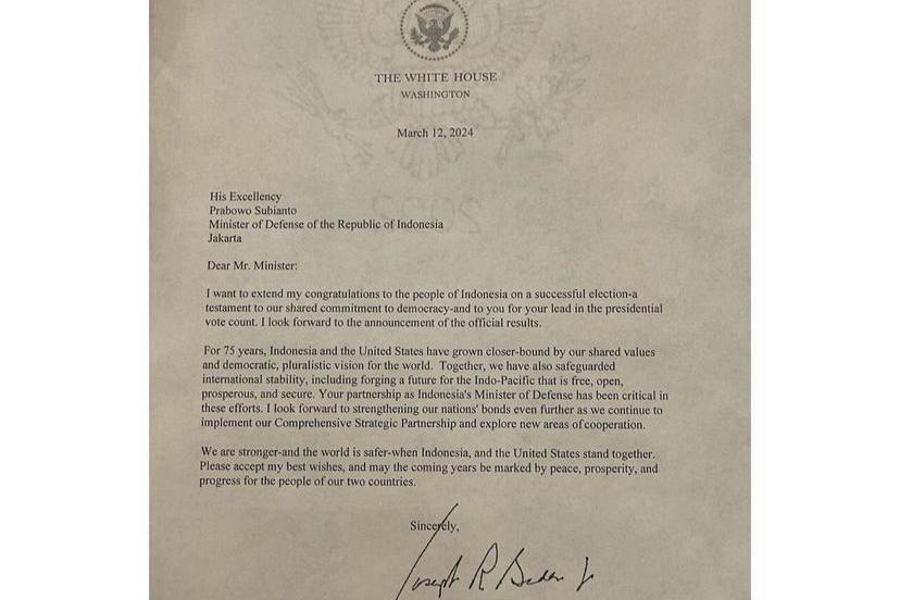 Joe Biden Beri Selamat ke Prabowo, Harap Kerja Sama dengan RI