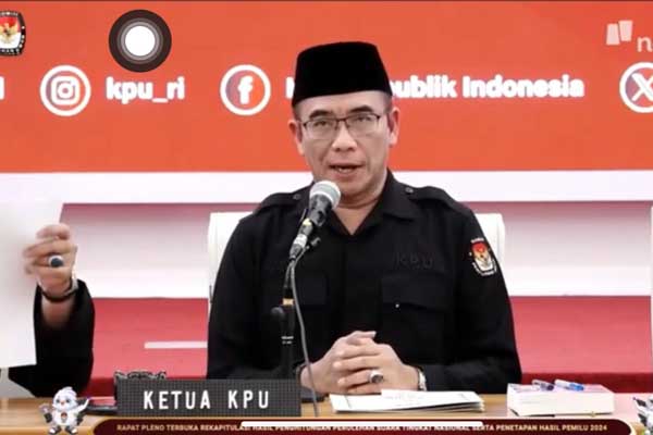 Ketua KPU membacakan hasil rekapitulasi Pemilihan Presiden (Pilpres) 2024. (ist) - KPU Umumkan Rekapitulasi Pilpres 2024, Prabowo-Gibran Menang
