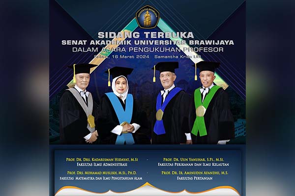 UB Kukuhkan Prof Kadarisman Hidayat, Prof Uun Yanuhar, Prof Mohamad Muslikh dan Prof Aminudin Afandhi