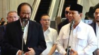 Pertemuan Surya Paloh dan Prabowo Subianto di NasDem Tower. (ist) - Prabowo Ajak NasDem Masuk Kabinet, Surya Paloh Masih Memantau