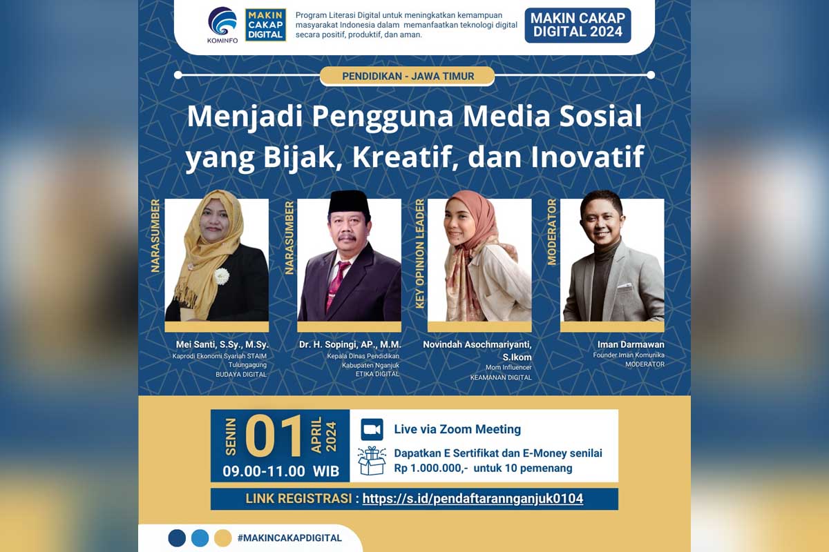 Webinar di Nganjuk, Kemenkominfo ajak pelajar bijak, kreatif dan inovatif gunakan medsos. (ist) - Webinar di Nganjuk, Kemenkominfo Ajak Pelajar Bijak, Kreatif dan Inovatif Gunakan Medsos