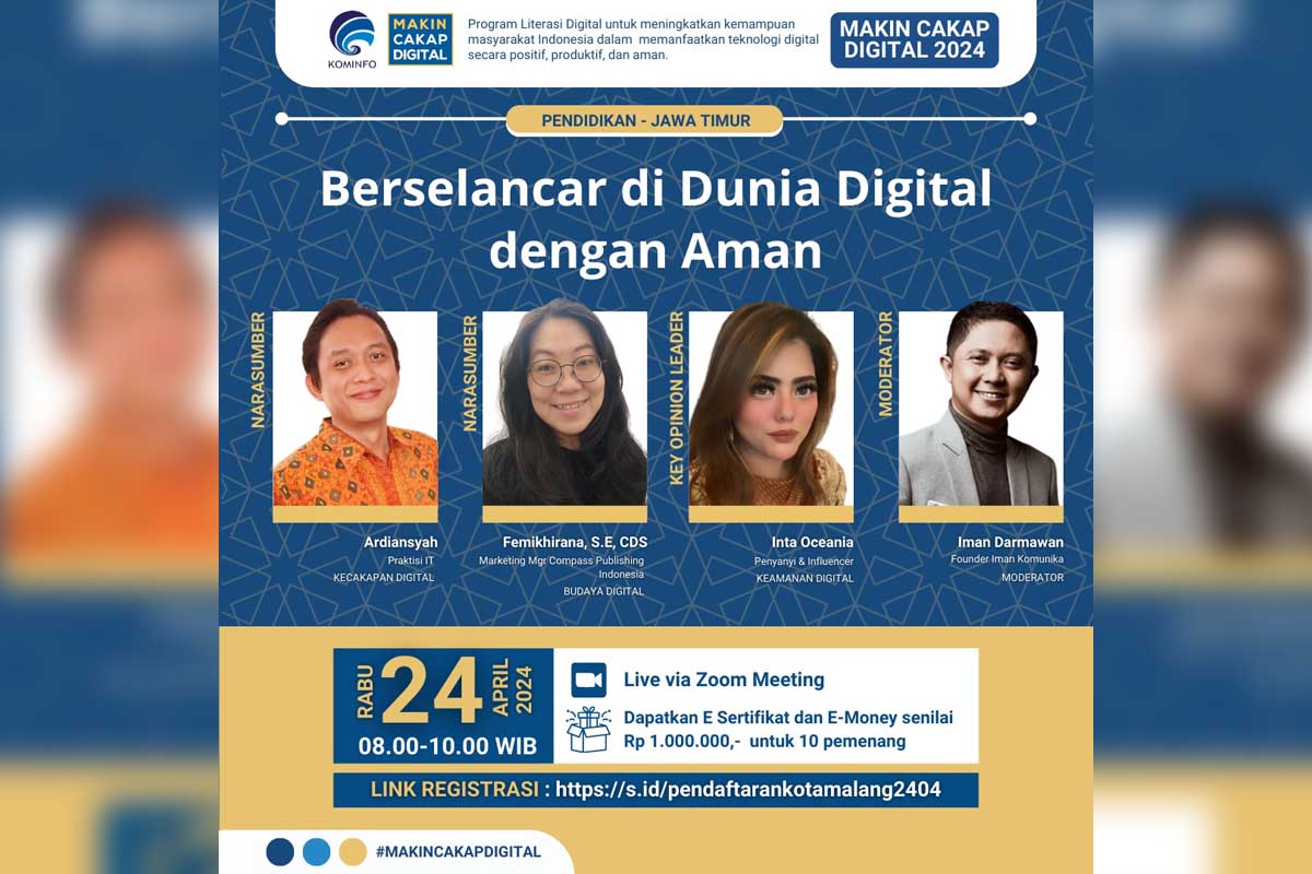 Kemenkominfo kembali ajak Berselancar Aman di Dunia Digital. (ist) - Webinar di Kota Malang, Kemenkominfo Kembali Ajak Berselancar Aman di Dunia Digital