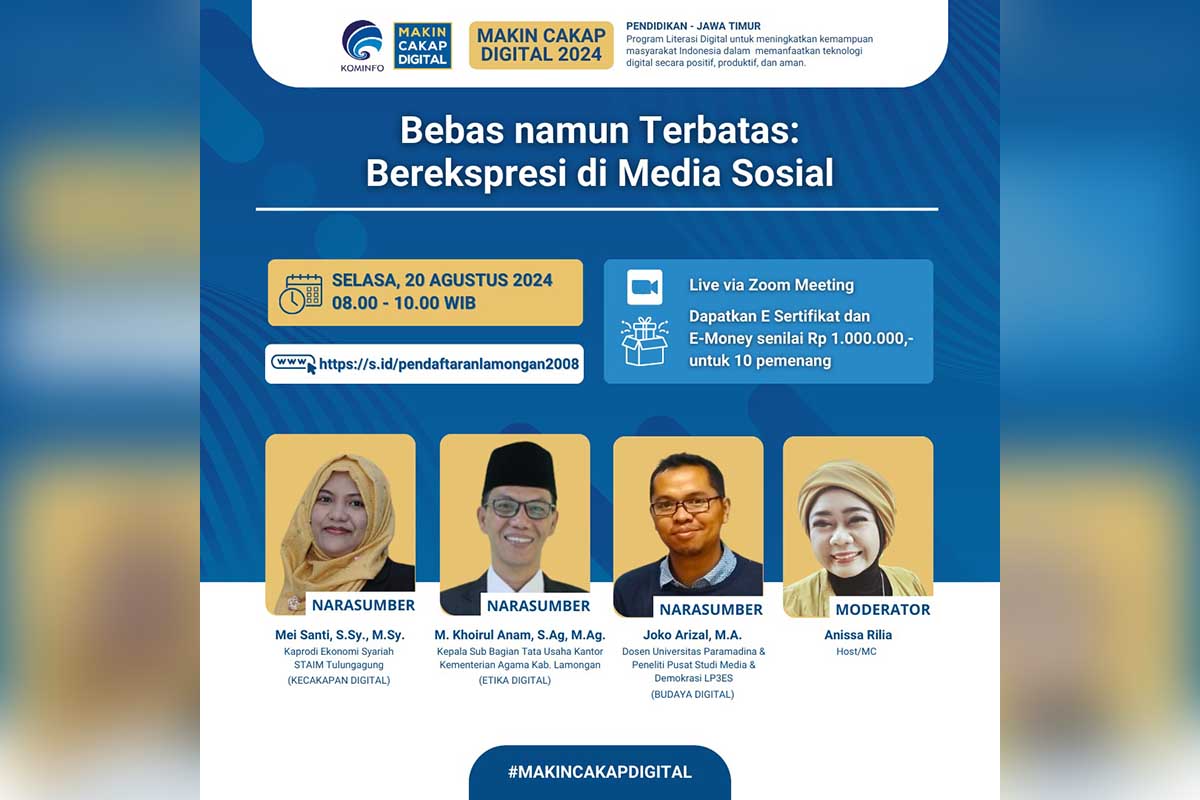 Webinar Kemkominfo bersama Kemenag Lamongan bahas kebebasan berekspresi di media sosial. (ist) - Webinar Kemkominfo Bersama Kemenag Lamongan Bahas Kebebasan Berekspresi di Media Sosial