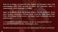 Dua Paslon Cabup dan Cawabup Kediri Telah Ditetapkan KPU Kabupaten Kediri