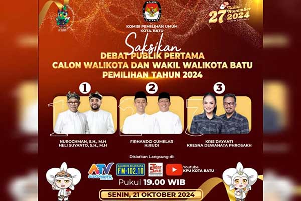 Debat Publik Pertama Calon Wali Kota dan Wakil Wali Kota Batu Pemilihan Tahun 2024. (ist) - Ini Harapan Ketua KPU Batu pada Debat Perdana Paslon Wali Kota 2024-2029 Malam ini