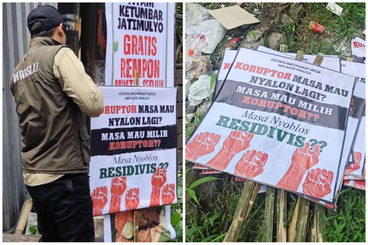 Ketua Bawaslu Kota Malang turut mencopot APK mengandung unsur black campaign dan sejumlah APK yang ditertibkan. (ist) - Bawaslu Kota Malang Tertibkan Puluhan APK Black Campaign