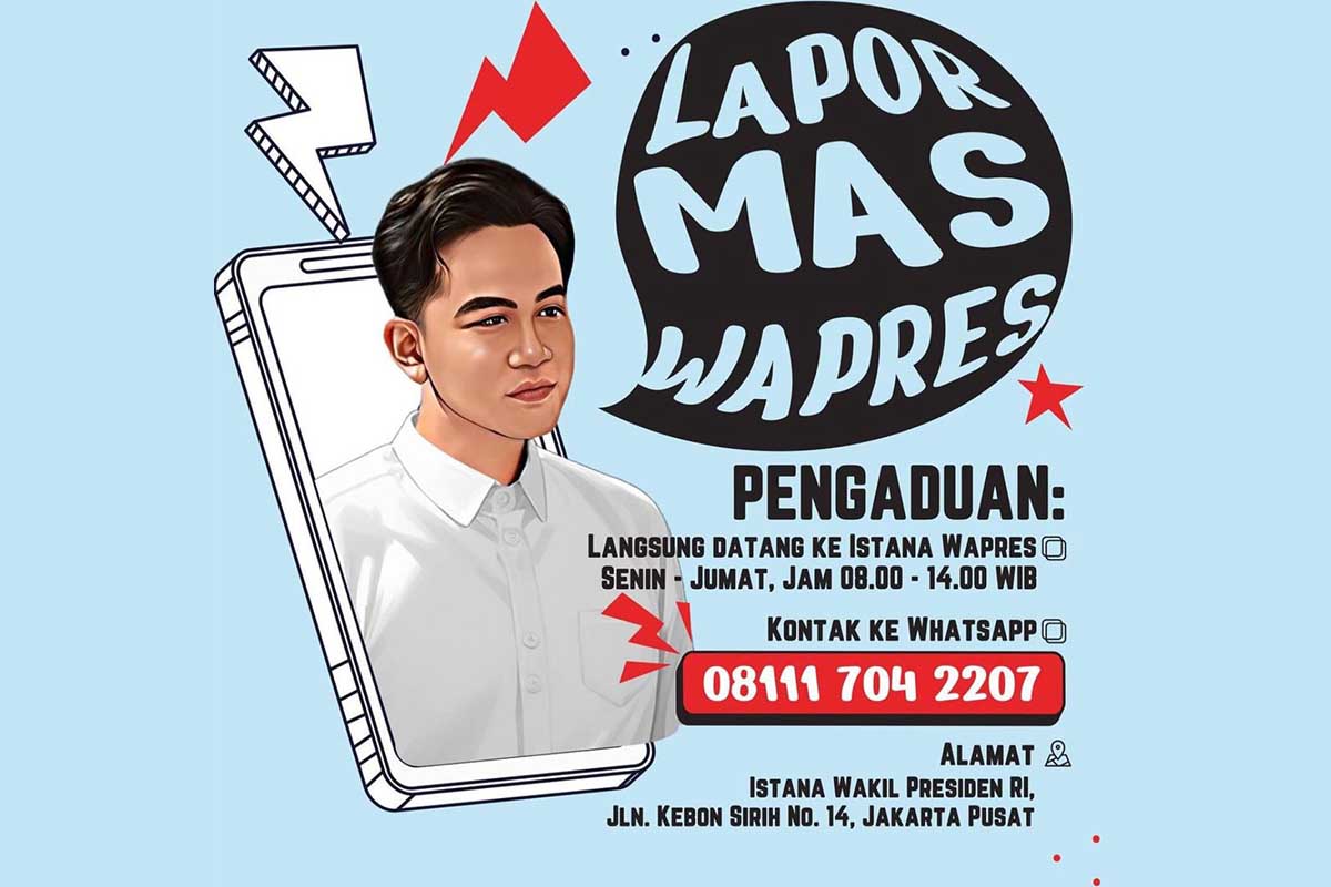 Poster Pengaduan 'Lapor Mas Wapres' Gibran sediakan layanan pengaduan di Istana dan WhatsApp. (ist) - 'Lapor Mas Wapres' Gibran Sediakan Layanan Pengaduan di Istana dan WhatsApp