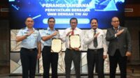 Aspotdirga Kasau bersama pimpinan UMM usai menandatangani kesepakatan bersama. (ist) - TNI AU Sinergi dengan UMM Upayakan Ketahanan Pangan Nasional Menuju Indonesia Emas 2045