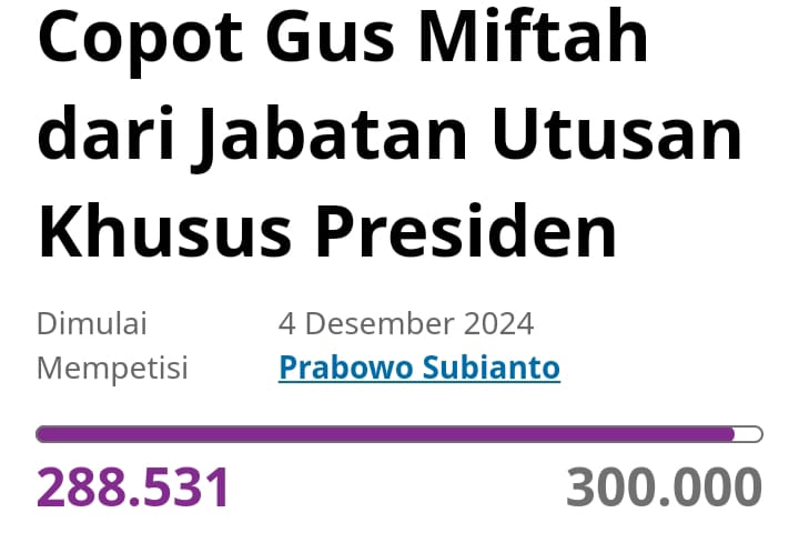 Petisi Copot Gus Miftah dari Jabatan Utusan Khusus Presiden Tembus 288 Ribu Tandatangan