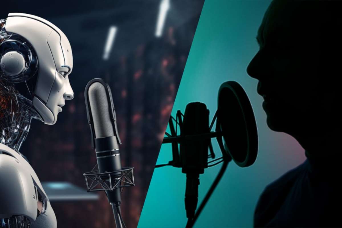 Ilustrasi persaingan penggunaan jasa VOT Versus VO Ai. (ist) - Benarkah Voice Over AI "Hancurkan" Industri Kreatif Voice Over Real Human