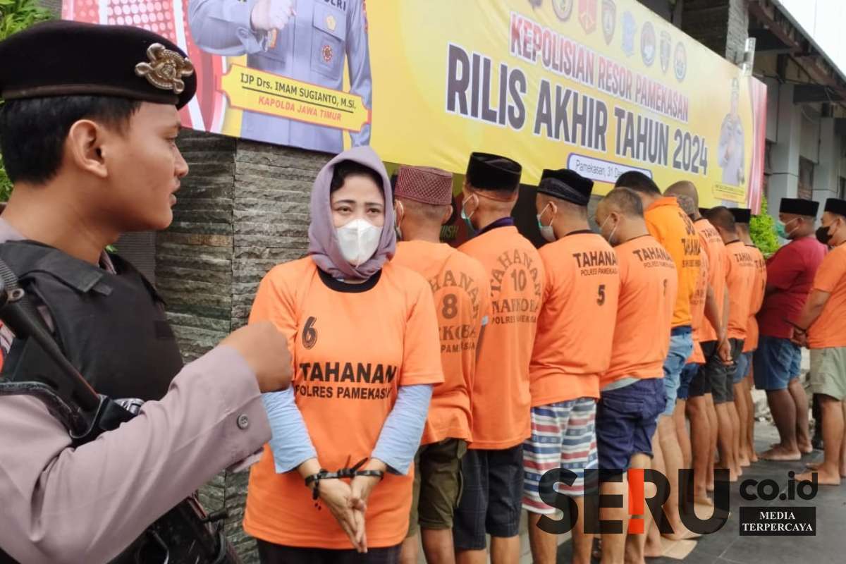 Polres Pamekasan saat melakukan konferensi pers ungkap kasus selama 2024. (Seru.co.id/udi) - Polres Pamekasan Laporkan Perkembangan Kriminalitas dan Kasus Narkotika di Tahun 2024