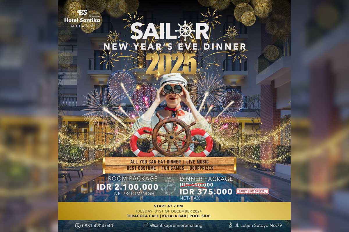 Poster ‘Sailor New Year’s Eve Dinner 2025.’ (ist) - Sailor New Year’s Eve Dinner, Sensasi Tahun Baru dengan Nuansa Laut di Hotel Santika Malang