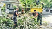 Babinsa Klojen Bantu DLH Kota Malang Pangkas Ranting Pohon Jalan Diponegoro