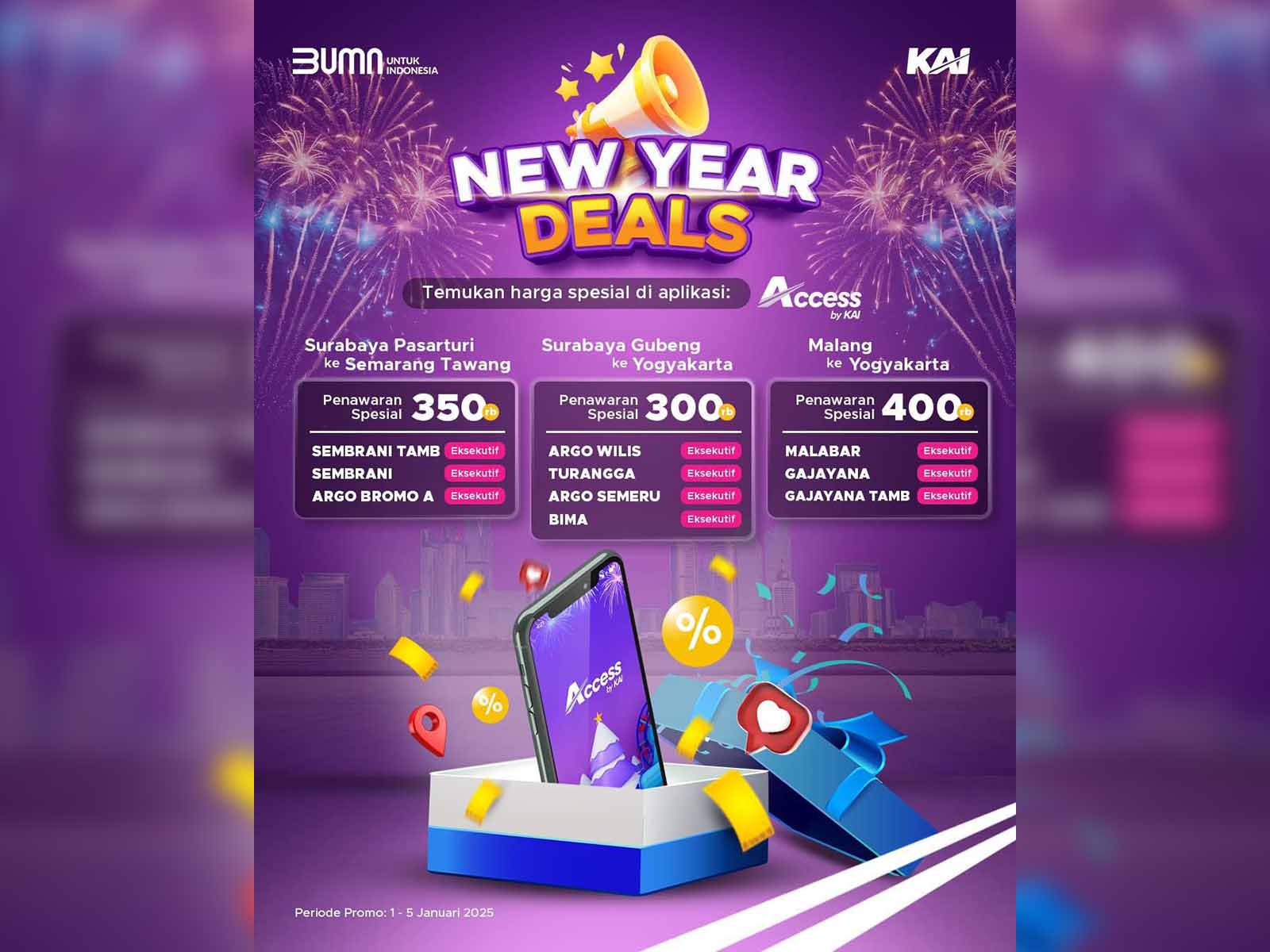 Poster Promo Tarif Parsial. (ist) - KAI Hadirkan Promo Tarif Parsial 1-5 Januari 2025, Keberangkatan Stasiun Malang