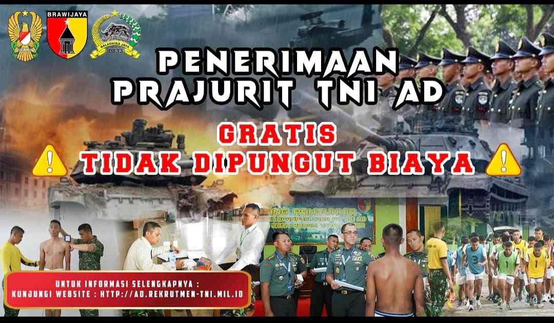 TNI AD Buka Penerimaan Prajurit, Pendaftaran Gratis Tanpa Dipungut Biaya