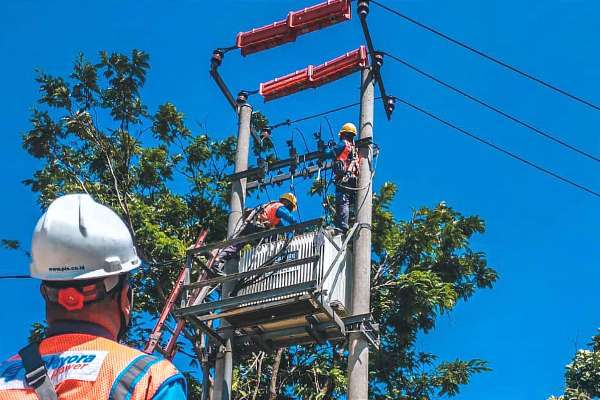 Teknisi PLN saat mengecek tiang listrik. (ist) - Diskon Tambah Daya PLN Bakal Diserbu Belasan Ribu Pelanggan