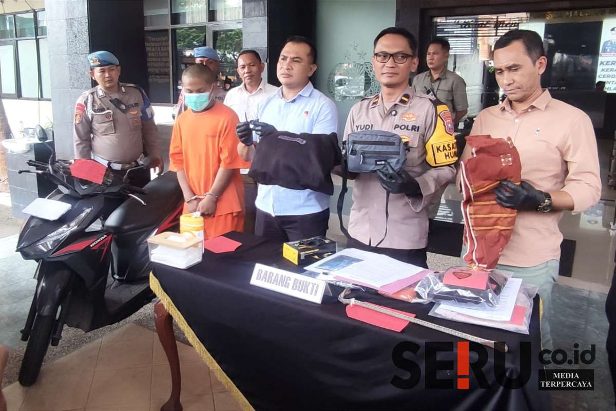 Polresta Malang Kota ungkap residivis dan barang bukti curanmor 24 TKP di Malang. (rhd) - Residivis Curanmor 24 TKP di Malang Tertangkap, 5 Detik Motor Berpindah Tangan