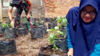 Babinsa Arjosari Dampingi Warga Kampung Semar Menanam Bibit Kacang Panjang