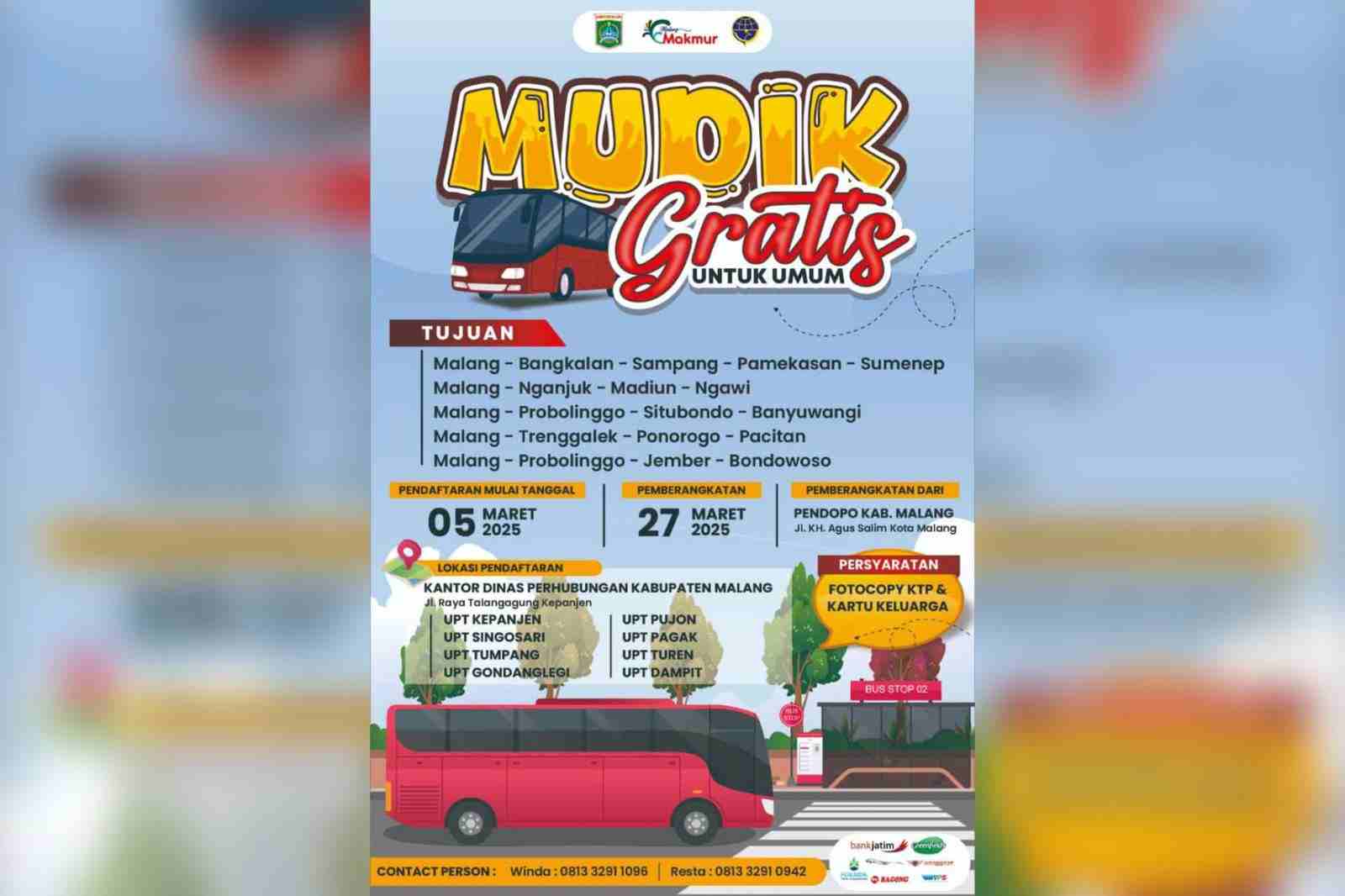 Pemkab Malang Sediakan 350 Kuota Mudik Gratis ke Lima Daerah Tujuan