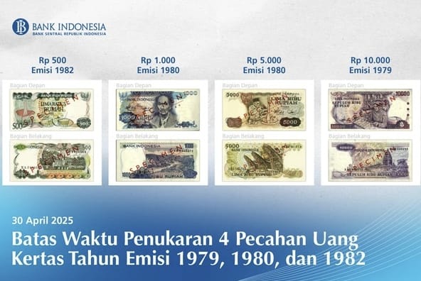 BI Tarik Empat Pecahan Uang Kertas Lama, Penukaran Hingga 30 April 2025