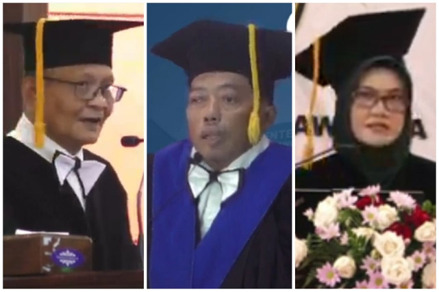 Prof Dwi Budi Santoso, Prof Nia Kurniawan dan Prof Masruroh. (rhd)